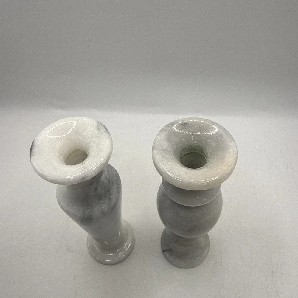Polished Onyx Marble Set Of 2 Natural Stone Small Vases 4.5